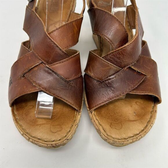 Born Women's Chestnut Brown Leather Slingback Wedge Sandals Size 9 Comfort - Picture 5 of 14